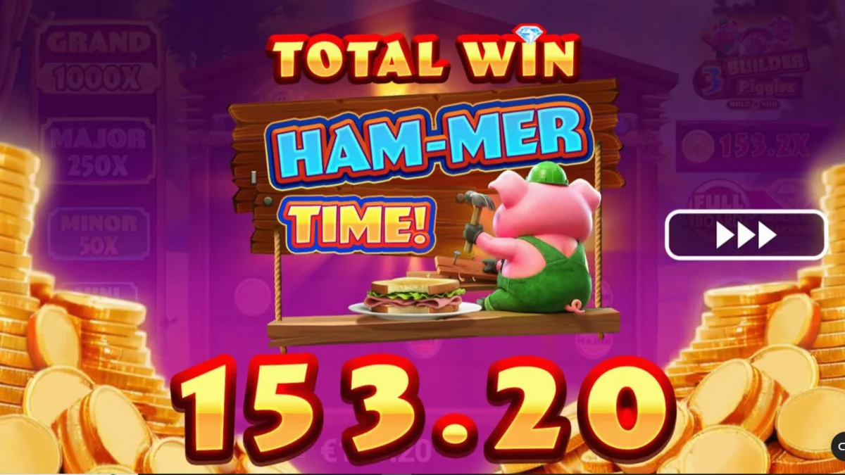 Visual vibrante e colorido do slot 3 Builder Piggies com tema de conto de fadas