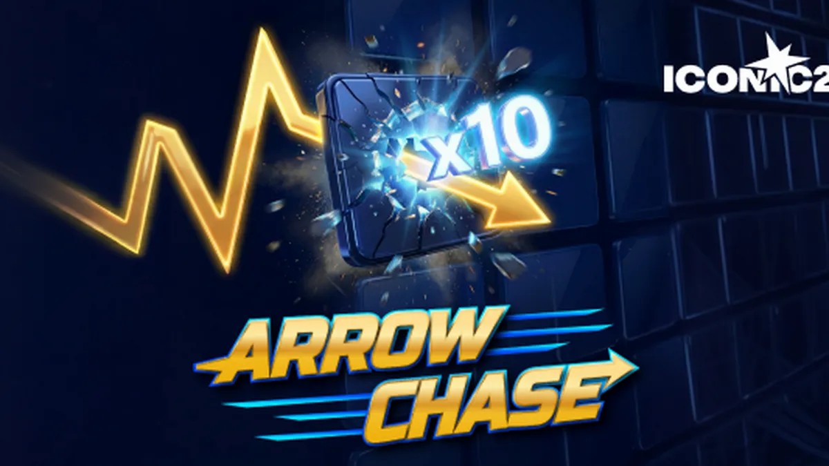 Interface dinâmica do jogo Arrow Chase com seta e blocos multiplicadores