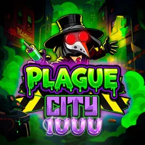 Interface visual e grade de jogo do slot Plague City com tema de horror urbano e neon.